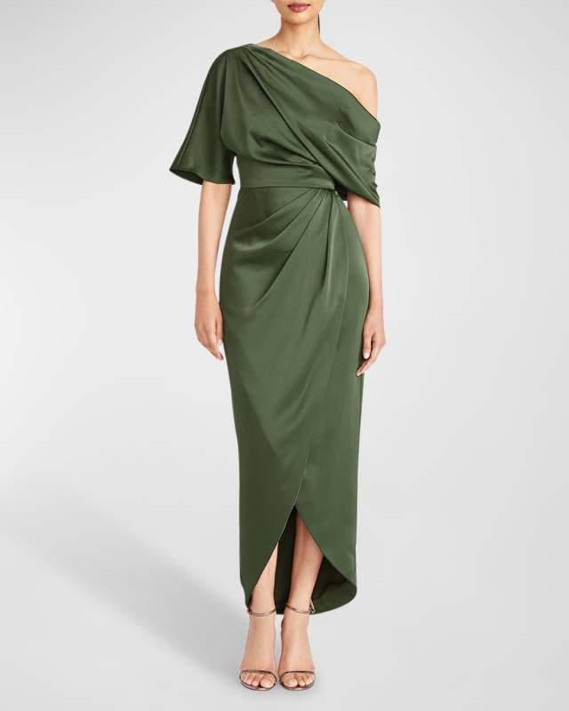 Rayna Draped One-Shoulder High-Low Gown